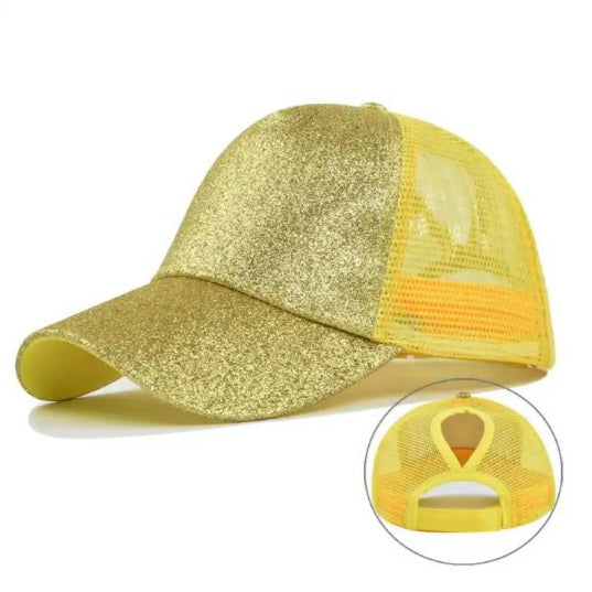 Ponytail Cap - Guld glimmer m. gul net
