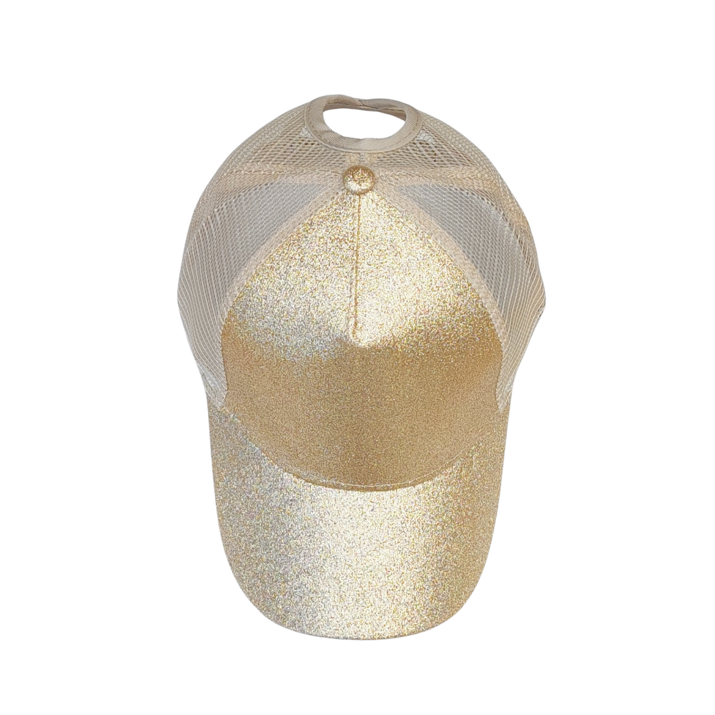 Ponytail Cap - Gold glitter w. beige net