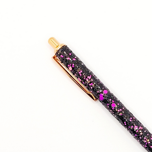 Kuglepen - Sort m. Hot Pink Glimmer (sort blæk)