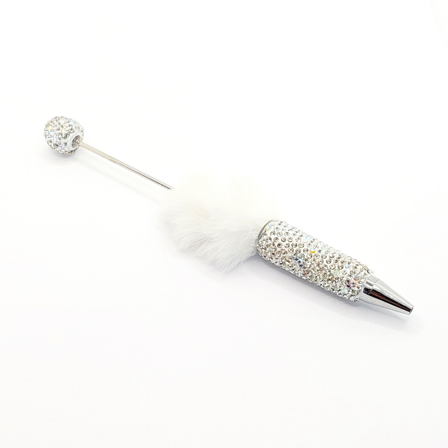 Ballpoint pen - Silver Similisten with white plush (black ink)
