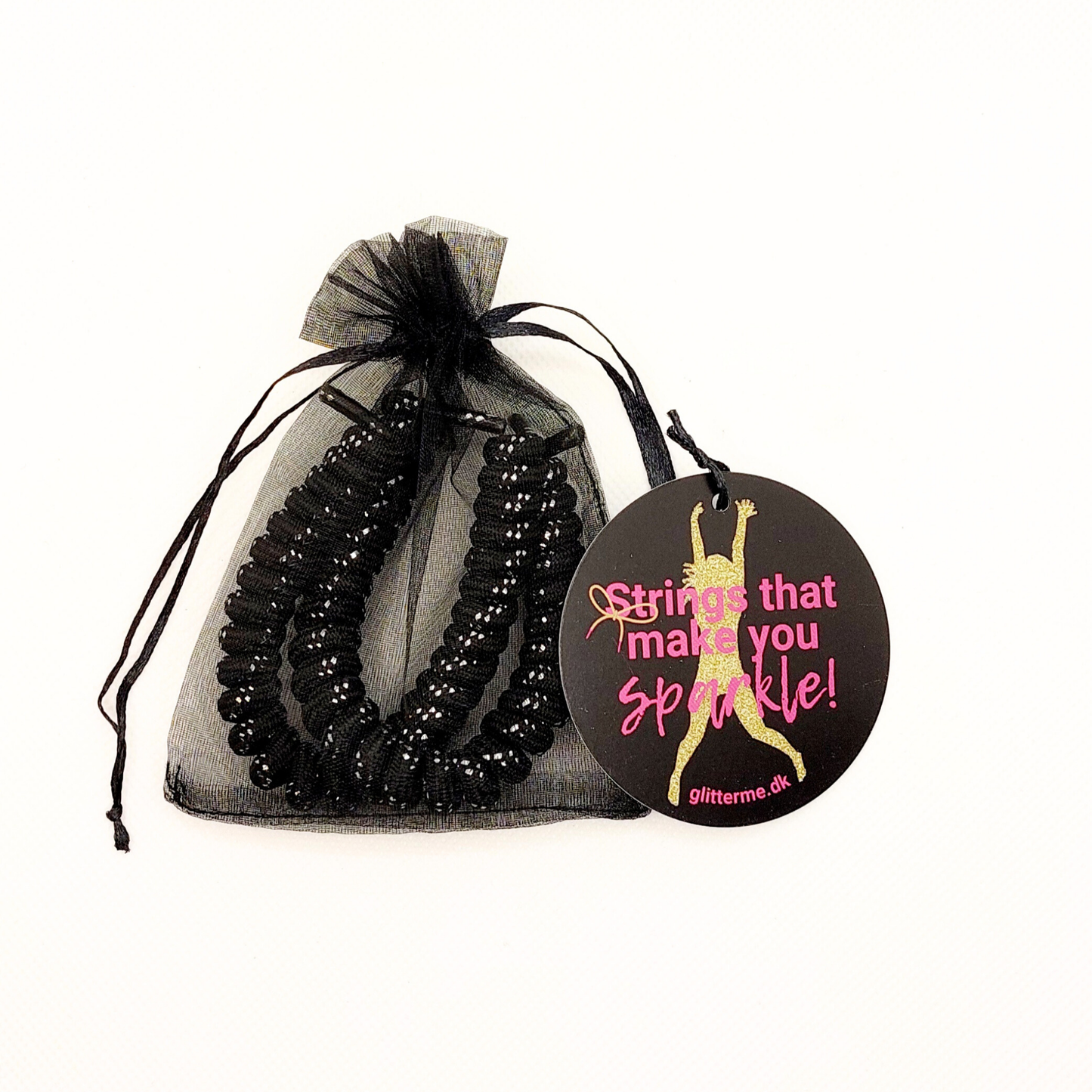 Snørebånd - Vizi - Sort med Sølv Glitter - Spiral - 120 cm