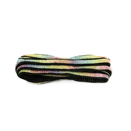 Snørebånd - Glitter Rainbow Black - Oval - 90 cm