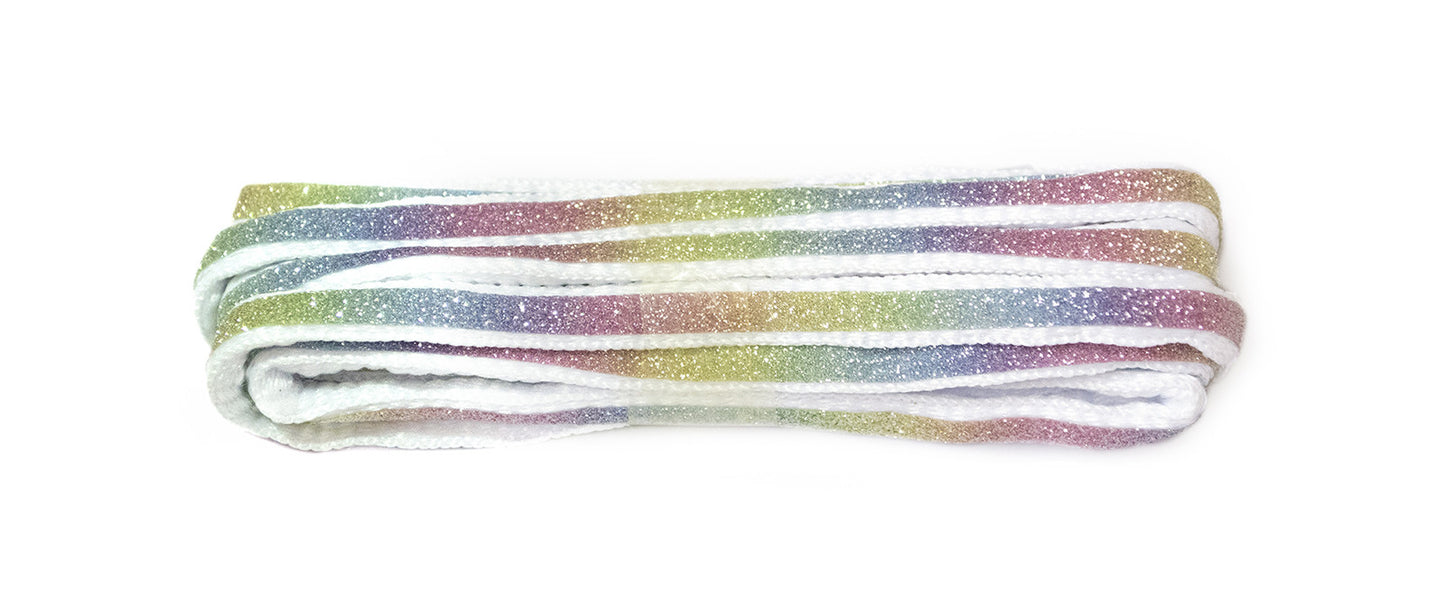 Snørebånd - Glitter Rainbow White - Oval - 90 cm