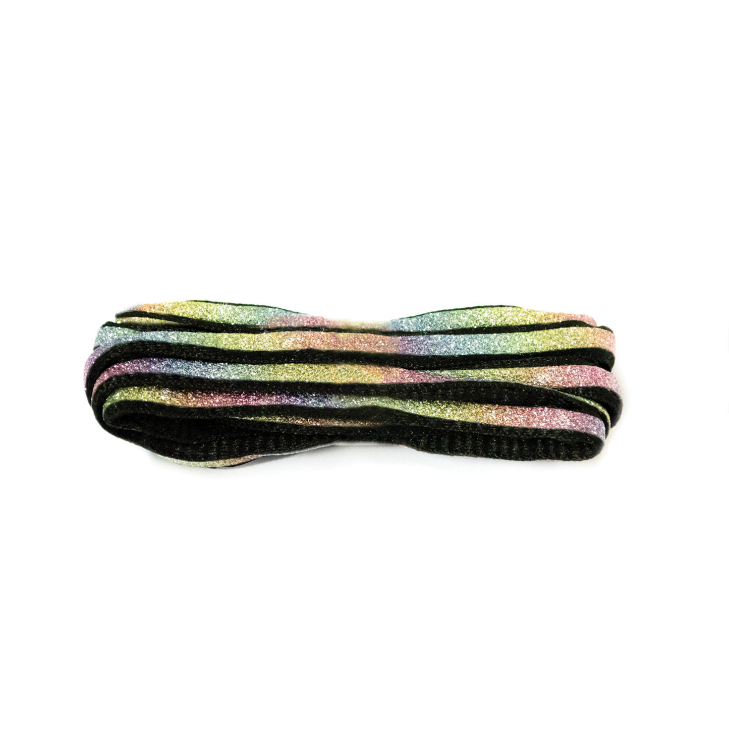 Snørebånd - Glitter Rainbow Black - Oval - 120 cm