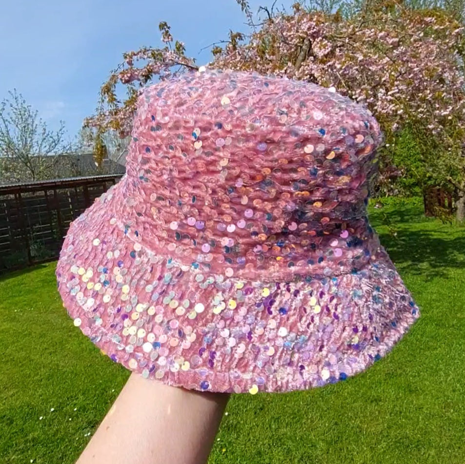 Bucket Hat med Pailletter - reversible (Onesize)