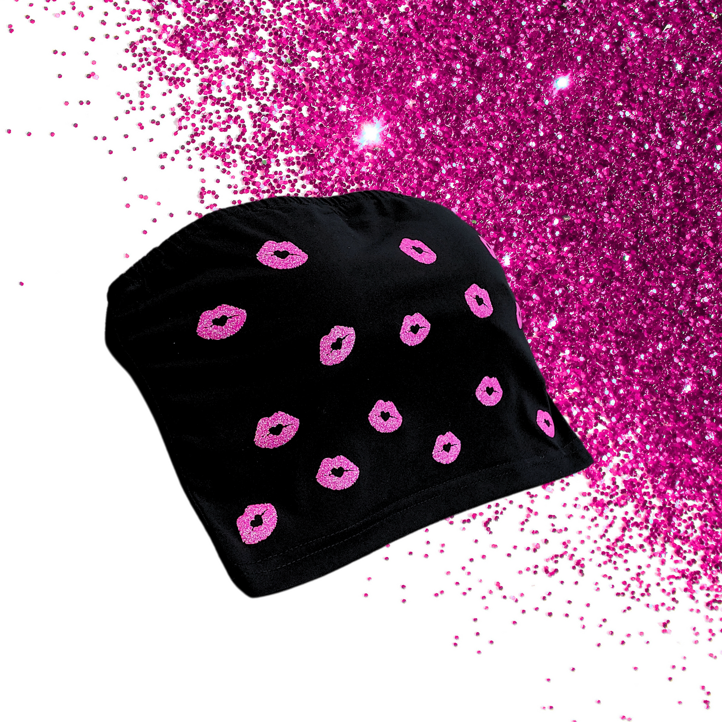 Small - Bandeau BoobTube - Lips - Glimmer: neon pink