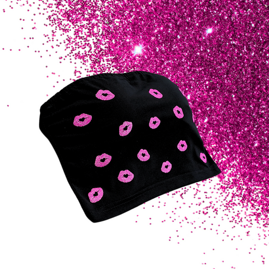 Small - Bandeau BoobTube - Lips - Glimmer: neon pink