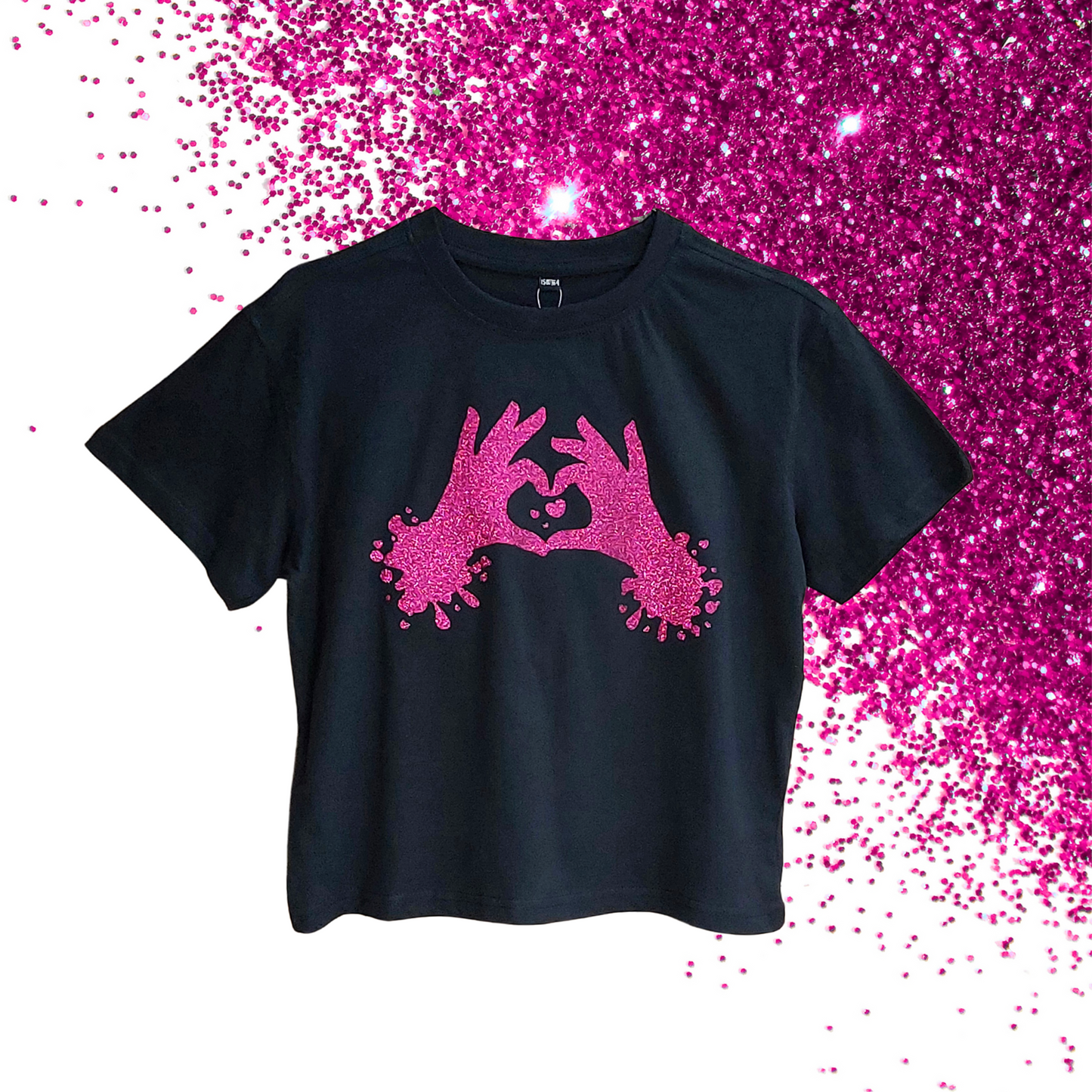 EUR 158/164 - Baby Tee - Heart hands - Glimmer: hot pink