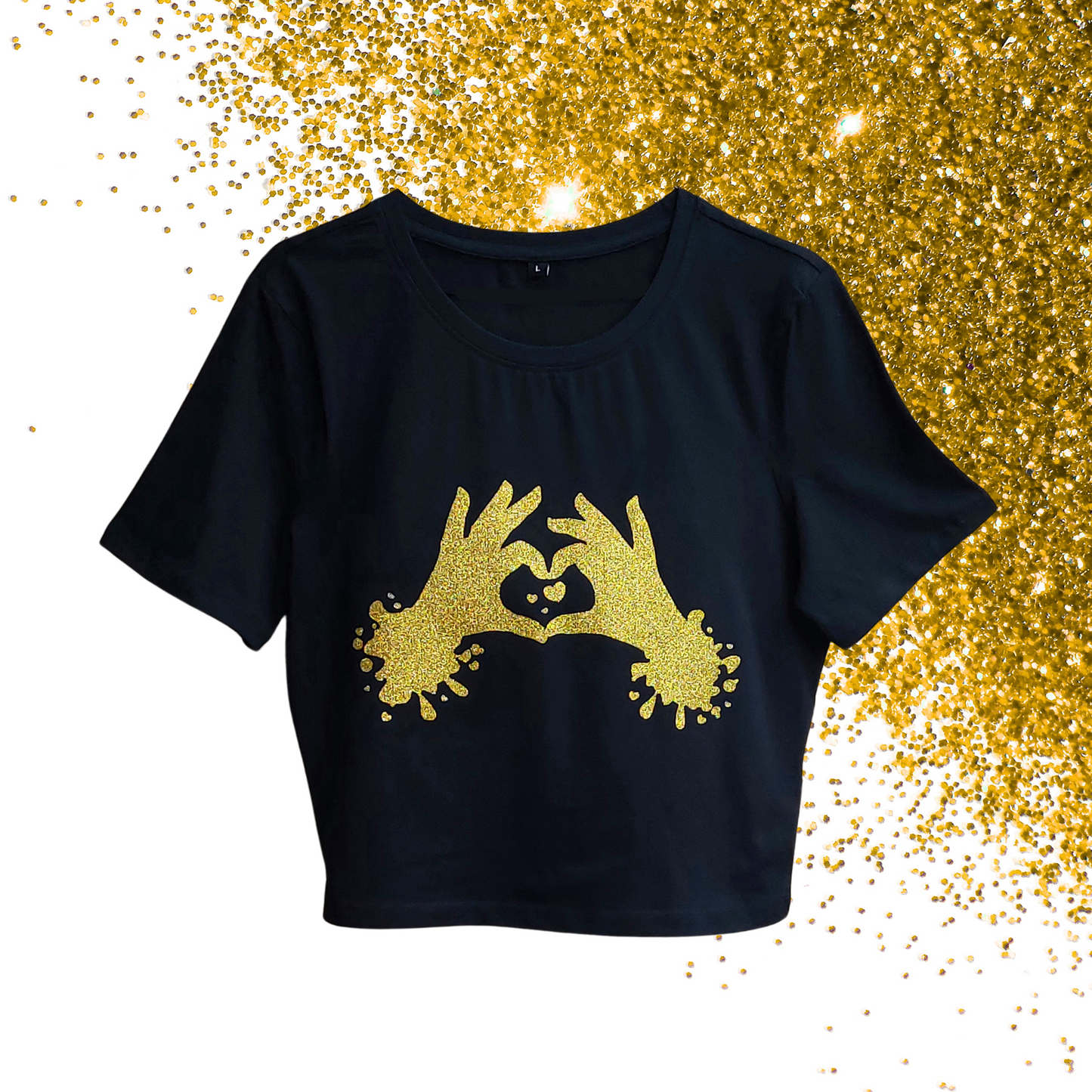 Large - Baby Tee - Heart hands - Glitter: gold