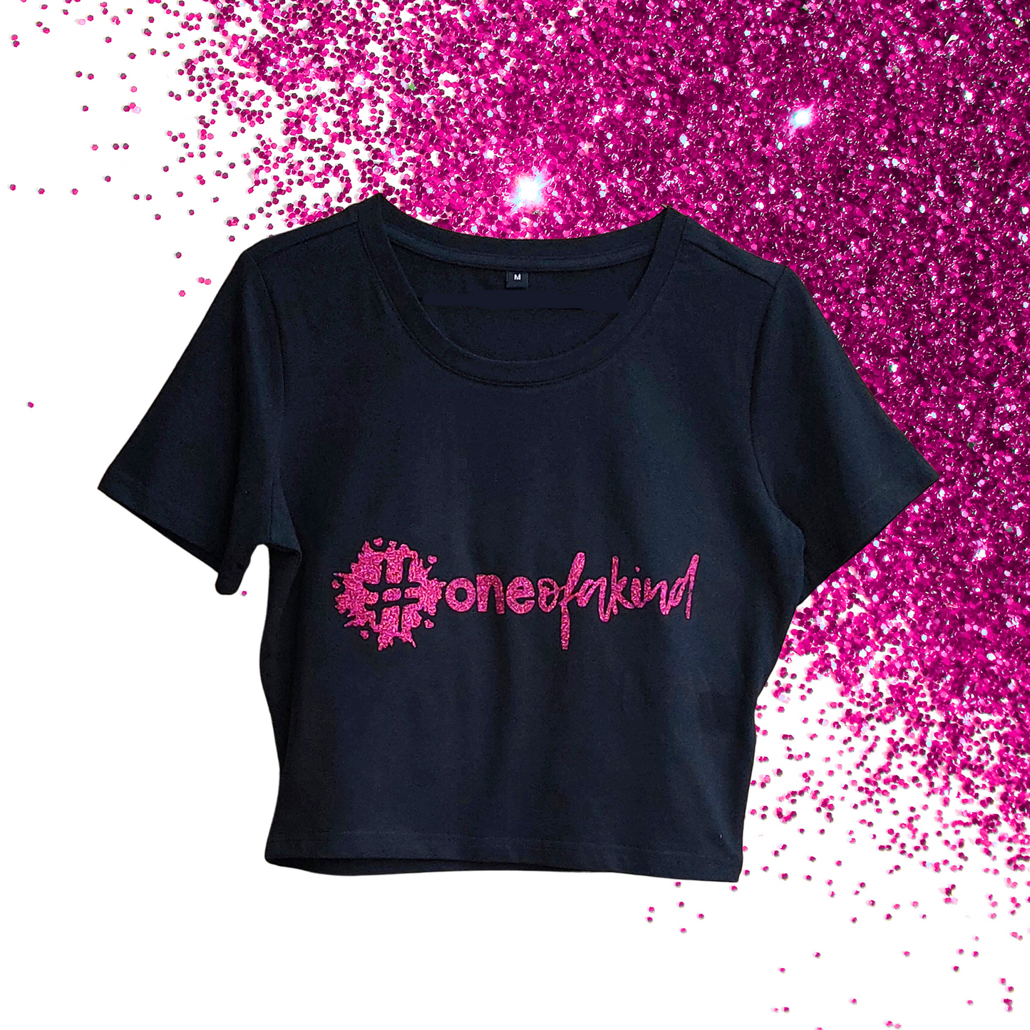 Medium - Baby Tee - #oneofakind - Glimmer: hot pink