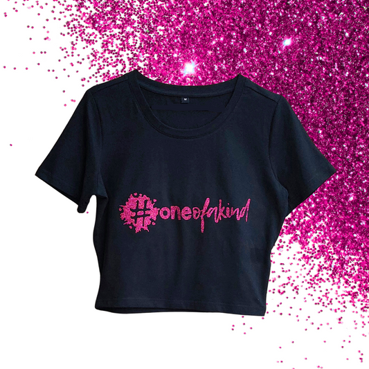 Medium - Baby Tee - #oneofakind - Glimmer: hot pink