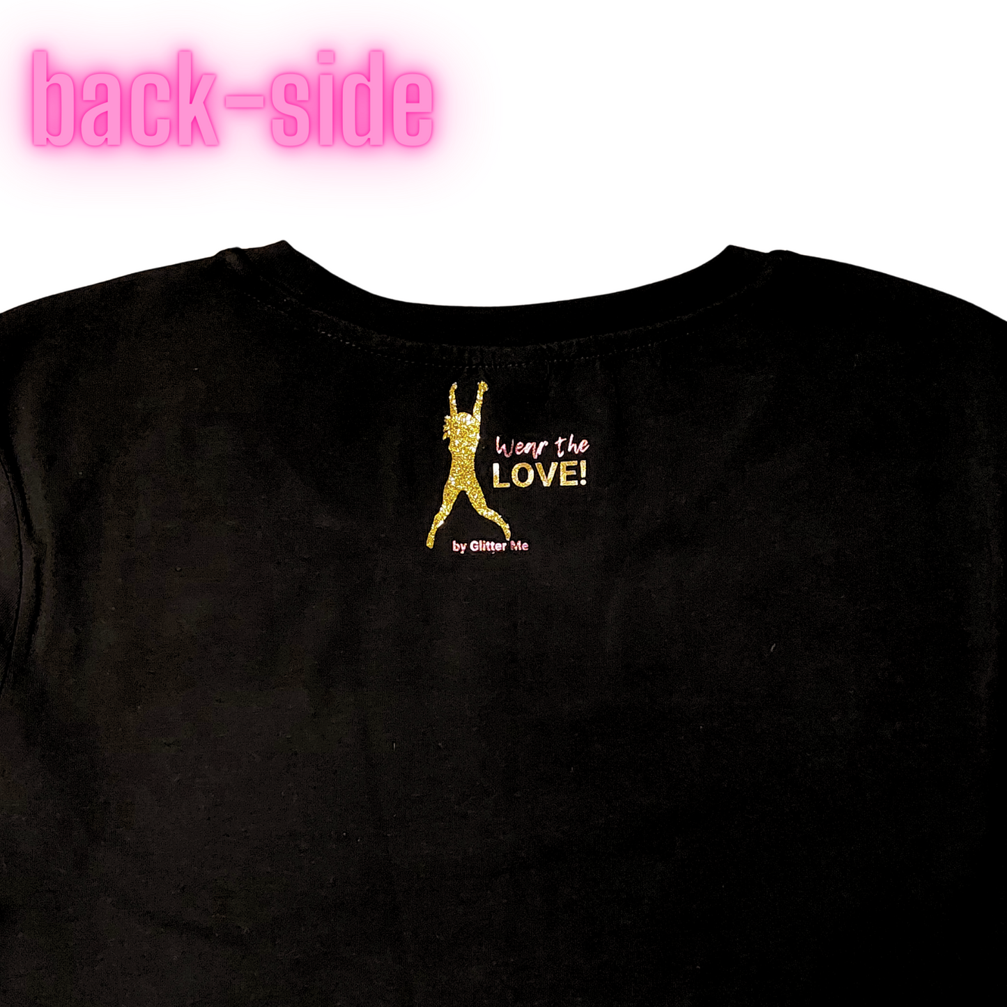 Small - Wide Neck Tee - Heart Hands - Glimmer: hot pink