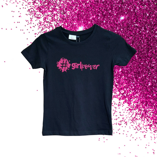 EUR 134/140 - Girls Tee - #girlpower - Glimmer: hot pink