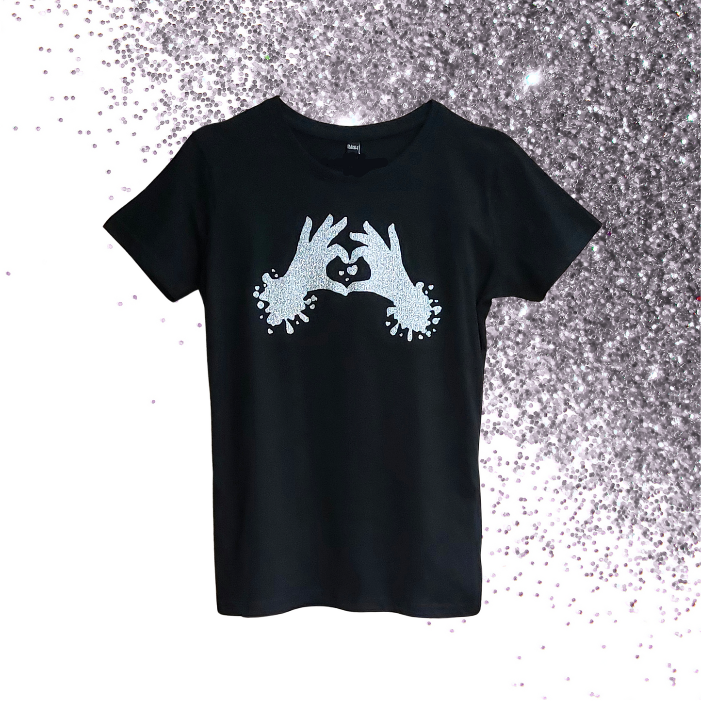 EUR 158/164 - Girls Tee - Heart hands - Glimmer: sølv