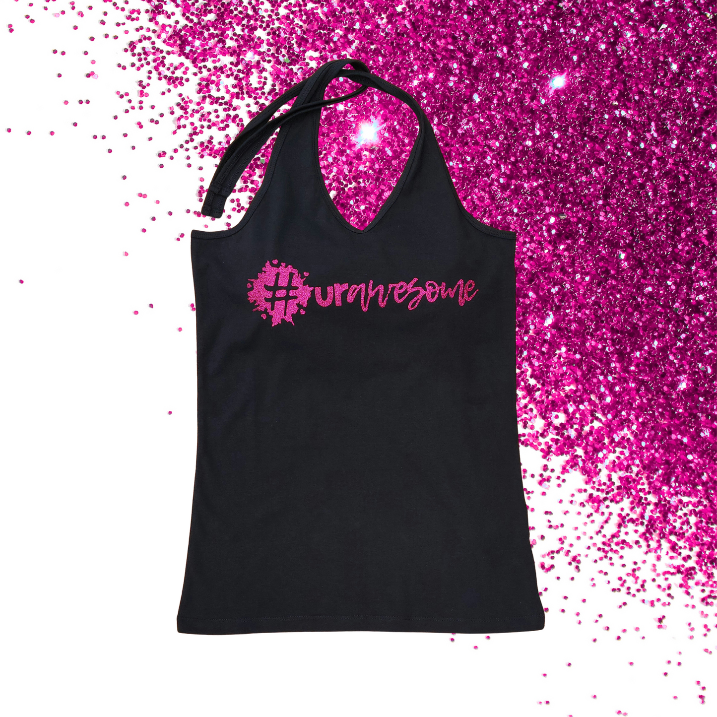 Large - Halterneck Top - #urawesome - Glimmer: hot pink