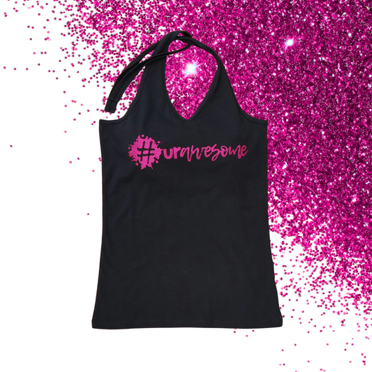 Large - Halterneck Top - #urawesome - Glimmer: hot pink