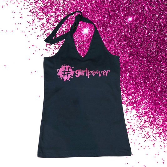 Small - Halterneck Top - #girlpower - Glimmer: hot pink