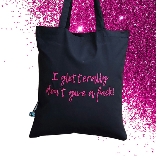 Shopping bag - I glitterally don't give a fuck! - Glimmer: Hot Pink
