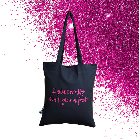 Shopping bag - I glitterally don't give a fuck! - Glimmer: Hot Pink