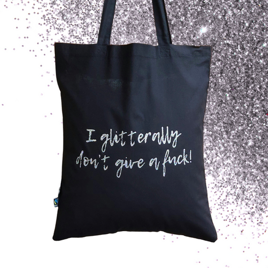 Shopping bag - I glitterally don't give a fuck! - Glimmer: sølv