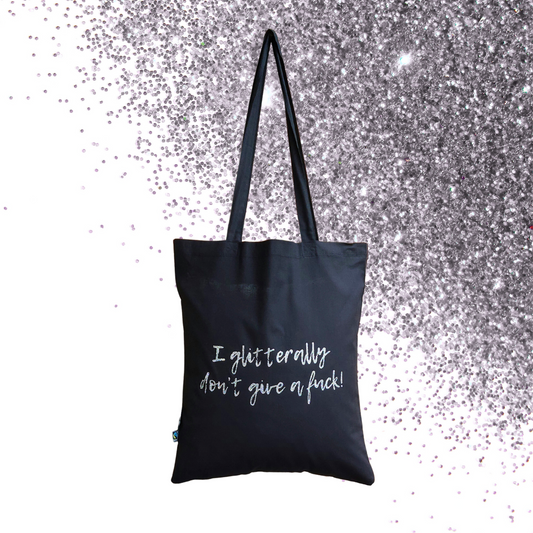 Shopping bag - I glitterally don't give a fuck! - Glimmer: sølv
