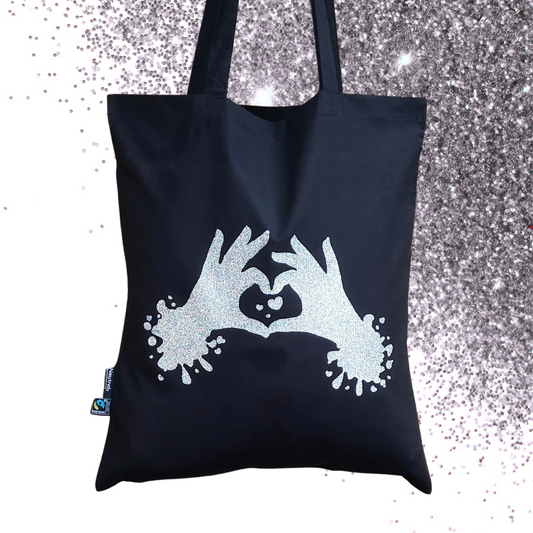 Shopping bag - Heart hands - Glimmer: sølv