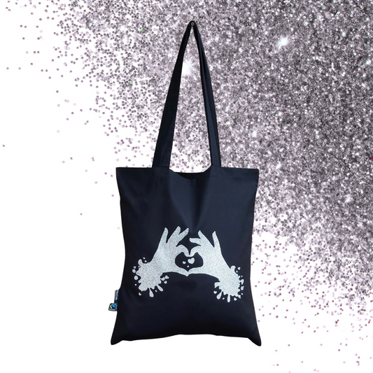 Shopping bag - Heart hands - Glimmer: sølv