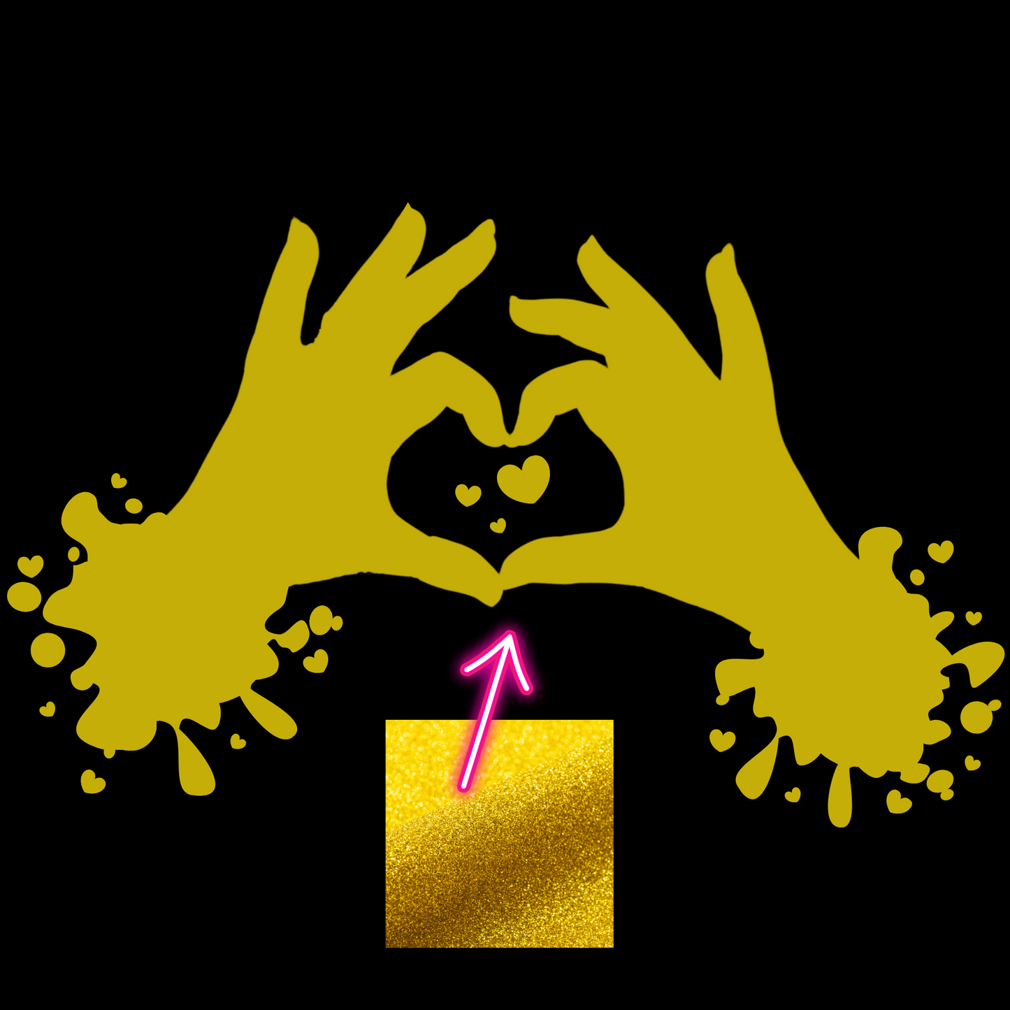 Medium - Black Halterneck Top - Heart hands - Glitter: gold