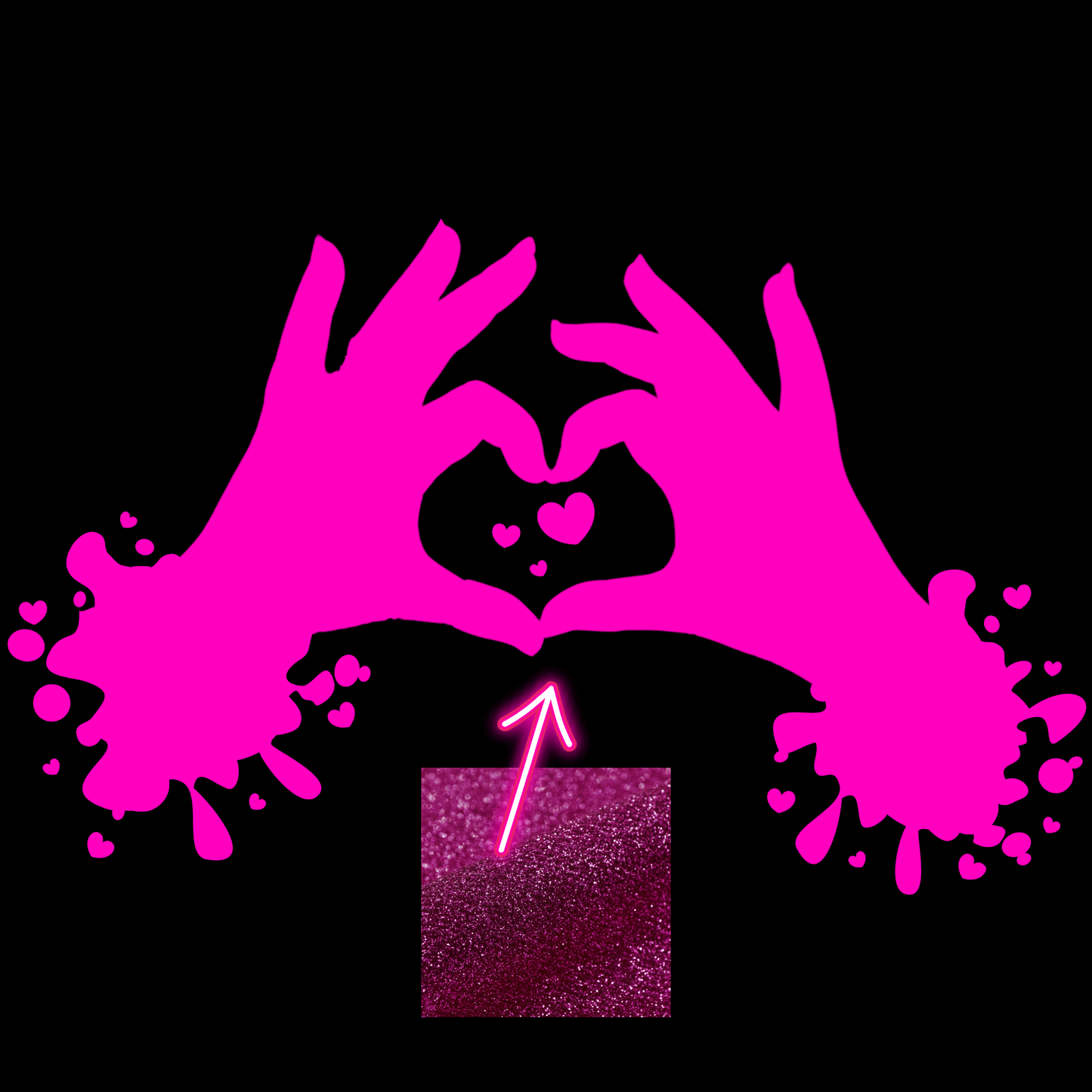 Small - Wide Neck Tee - Heart Hands - Glimmer: hot pink