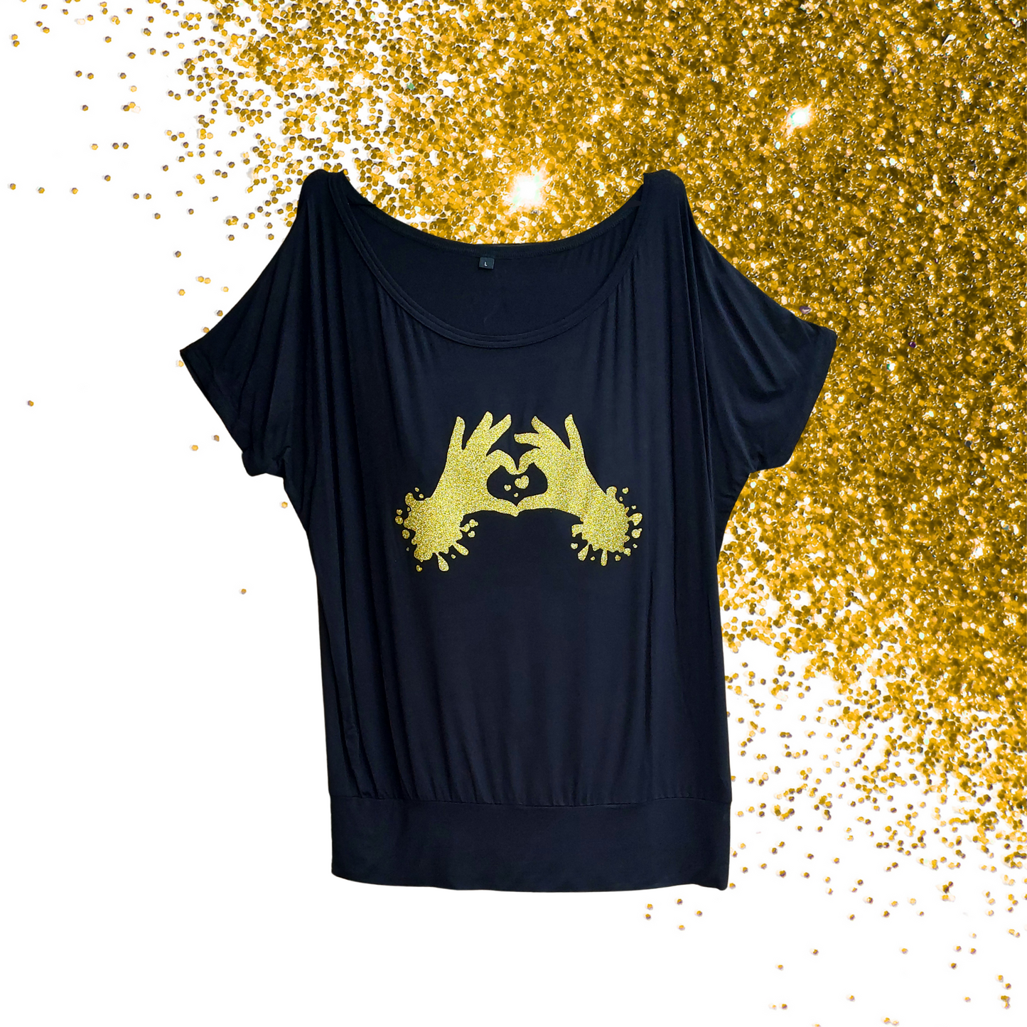 Large - Viscose Blouse - Heart Hands - Glimmer: guld