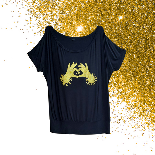 Large - Viscose Blouse - Heart Hands - Glimmer: guld