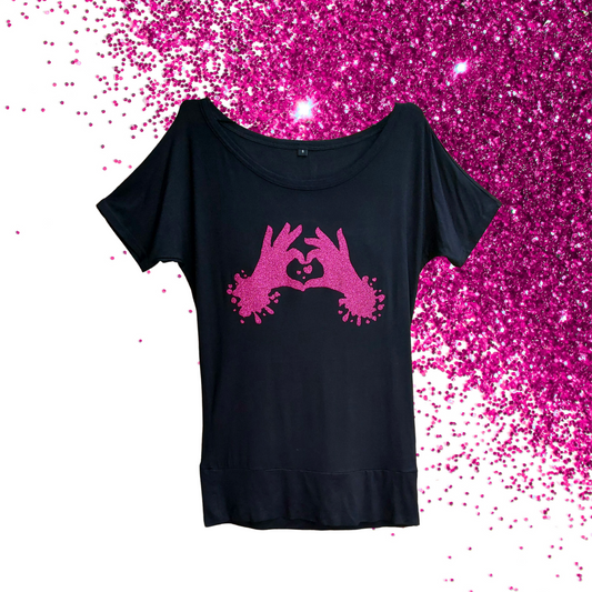 Small - Viscose Blouse - Heart Hands - Glimmer: hot pink