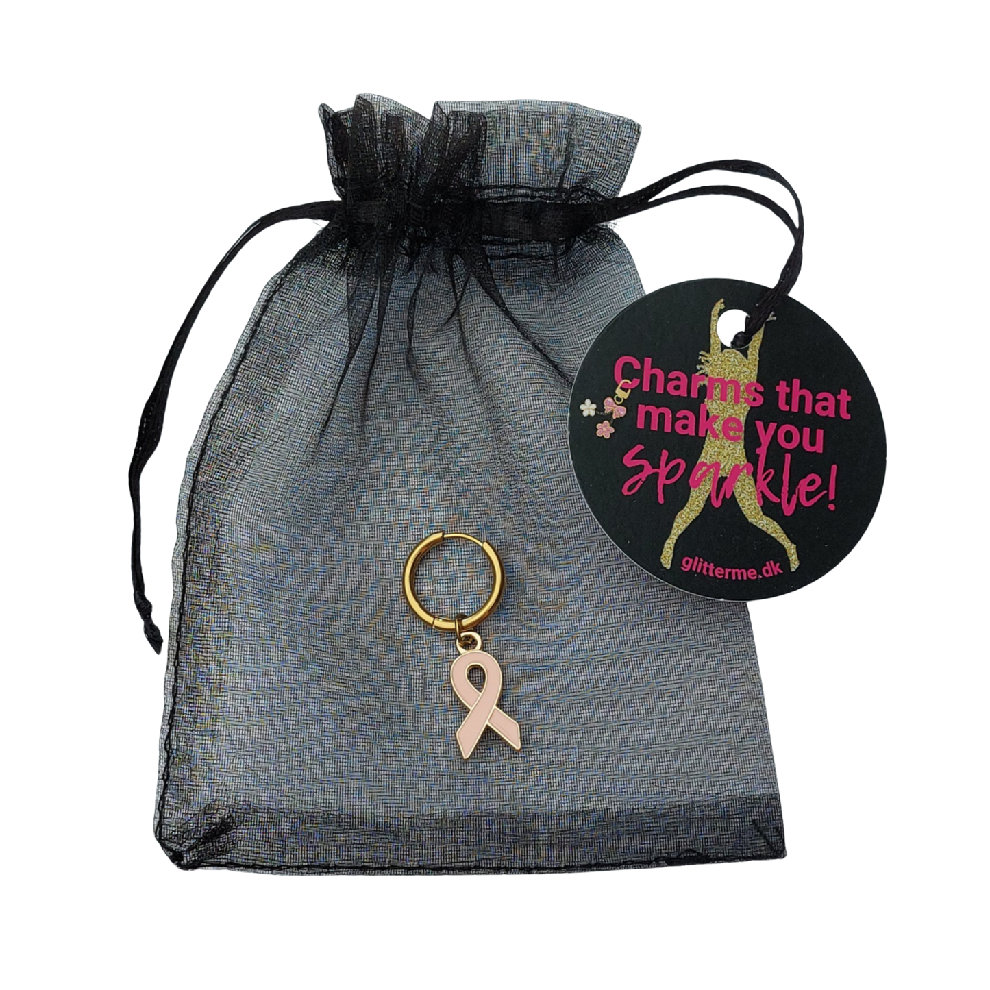 Charms - 1 pcs. Pink Awareness Ribbon - Gold