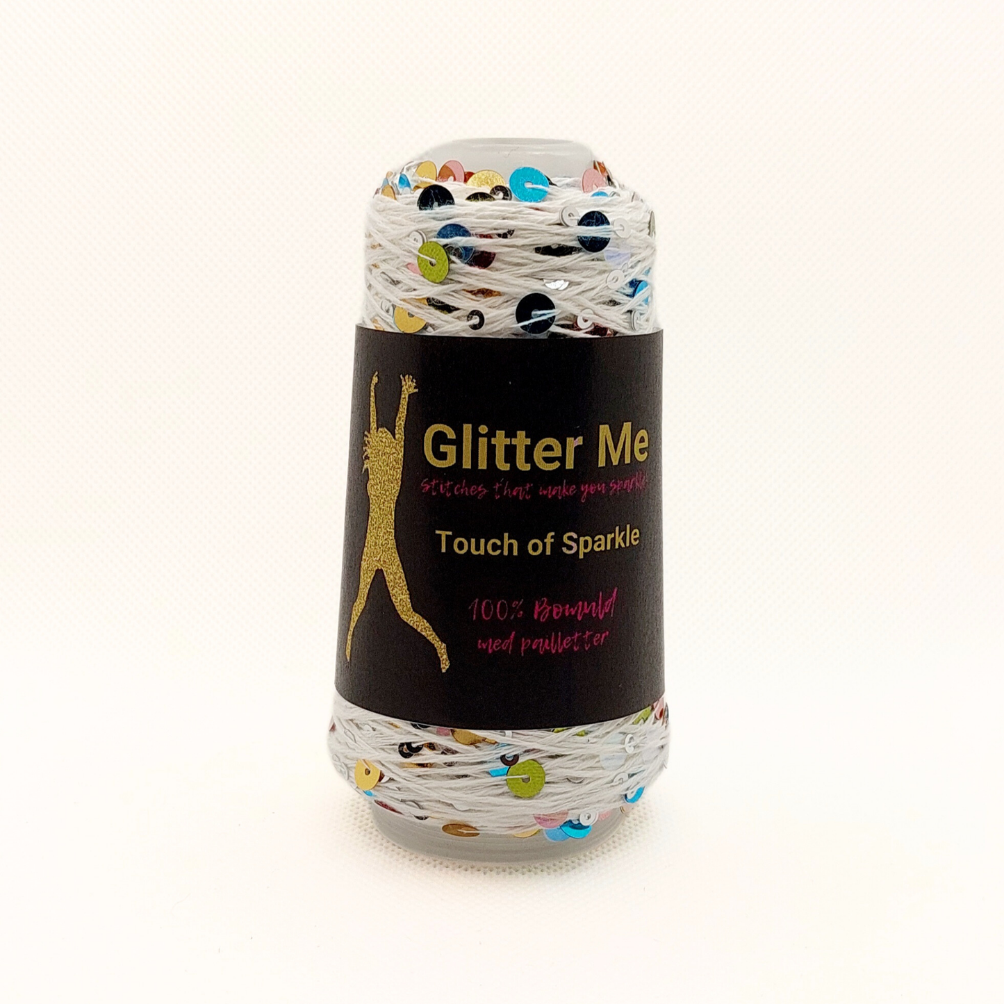 Garn - 50g - Touch of Sparkle - Hvid med multifarvede pailletter