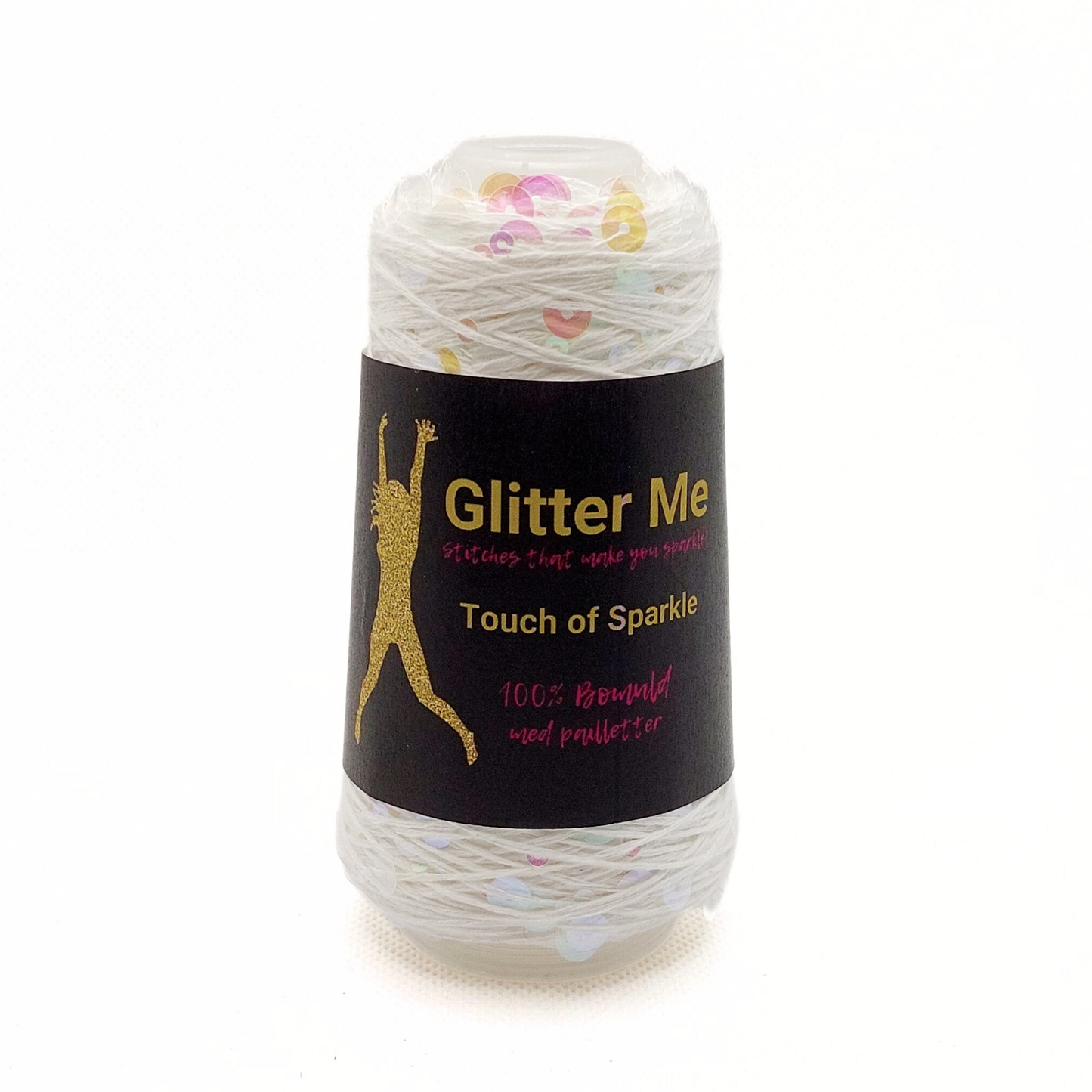 Garn - 50g - Touch of Sparkle - Hvid med irridescent, transparente pailletter