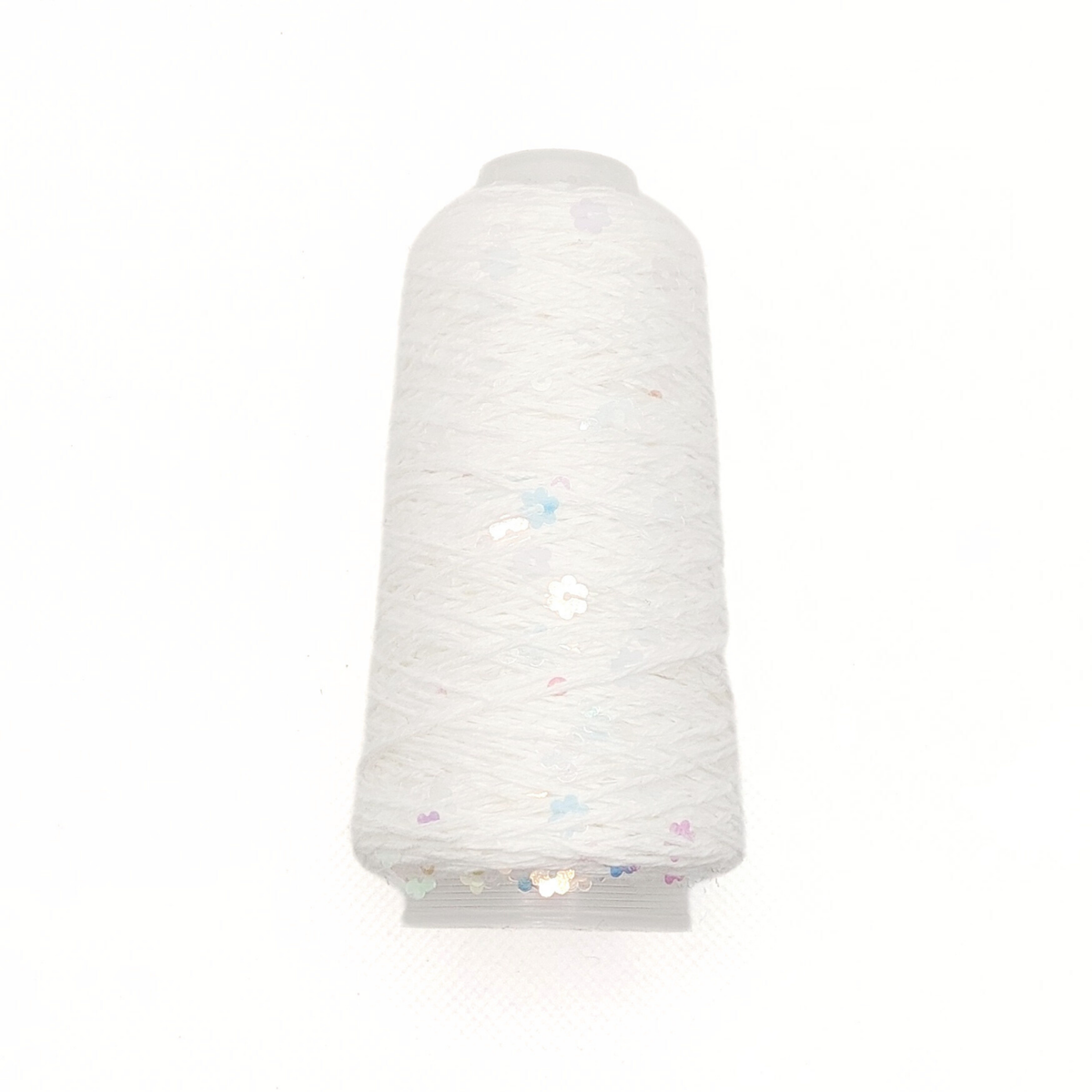 Garn - 50g - Touch of Sparkle - Hvid med irridescent, transparente blomster pailletter