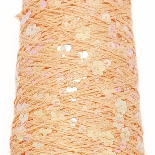 Garn - 50g - Touch of Sparkle - Orange med irridescent, transparente blomster pailletter