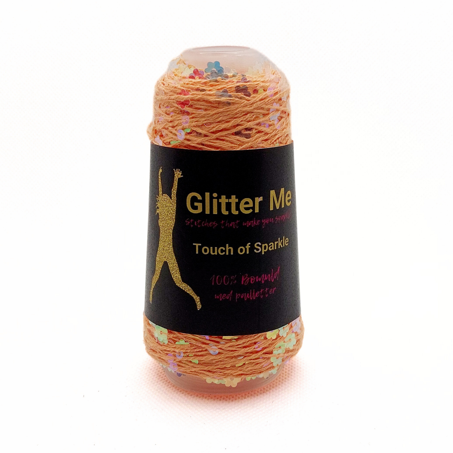 Garn - 50g - Touch of Sparkle - Orange med irridescent, transparente blomster pailletter