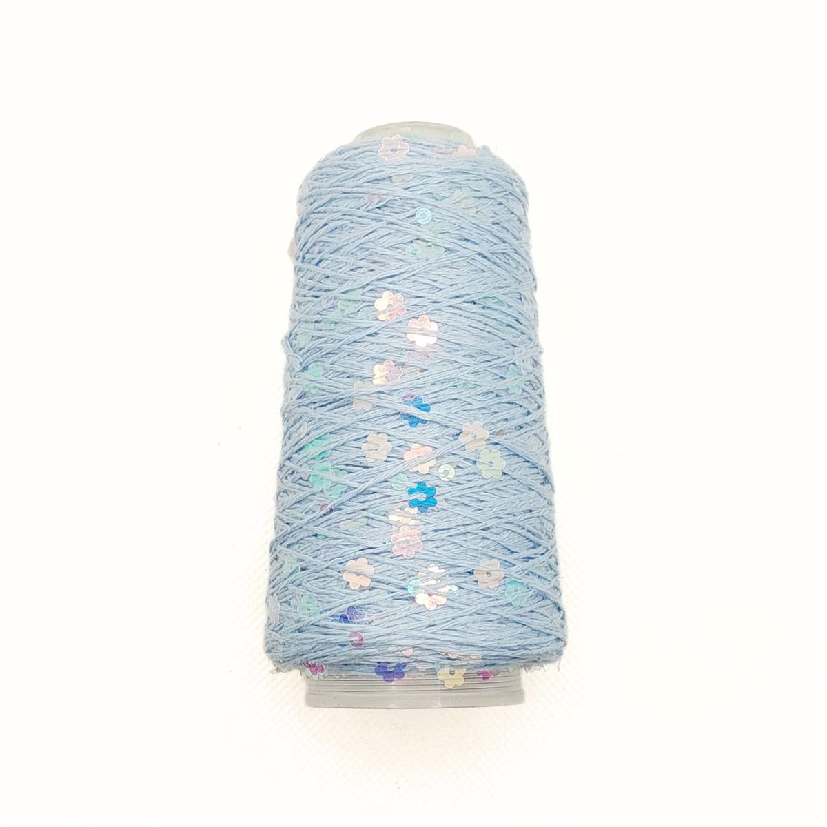 Garn - 50g - Touch of Sparkle - Lyseblå med irridescent, transparente blomster pailletter