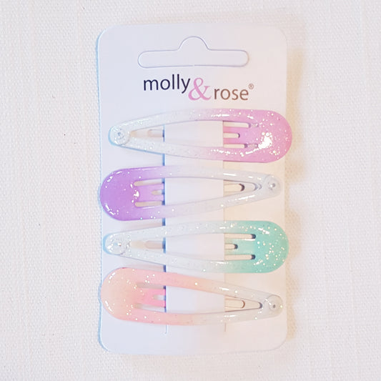 Molly & Rose - Hårklemmer 4 stk. - Pastelfarvet Glitter Pink Lilla Mynte Fersken