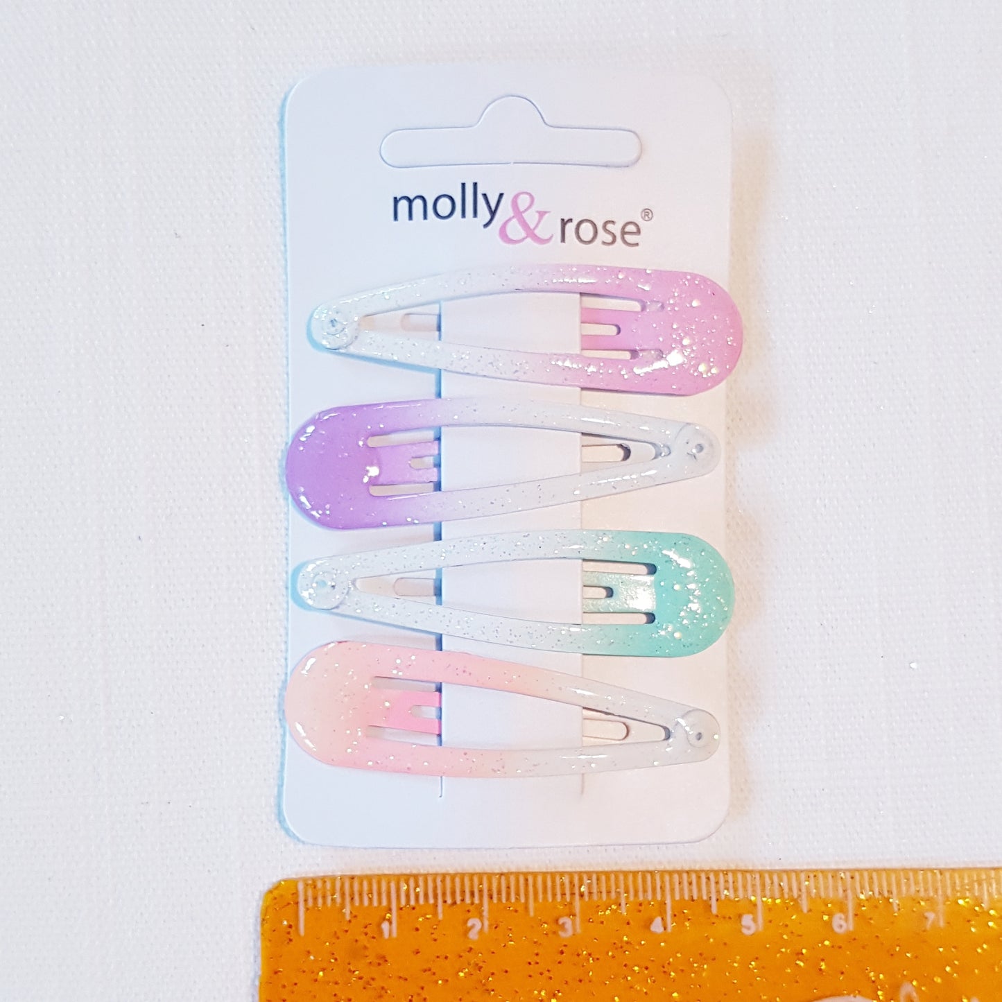 Molly & Rose - Hårklemmer 4 stk. - Pastelfarvet Glitter Pink Lilla Mynte Fersken