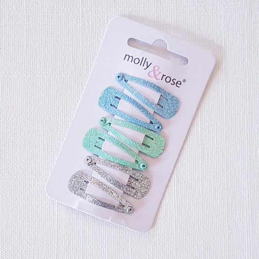 Molly & Rose - Hårklemmer 6 stk. - Pastelfarvet Glitter Blå Grøn Sølv