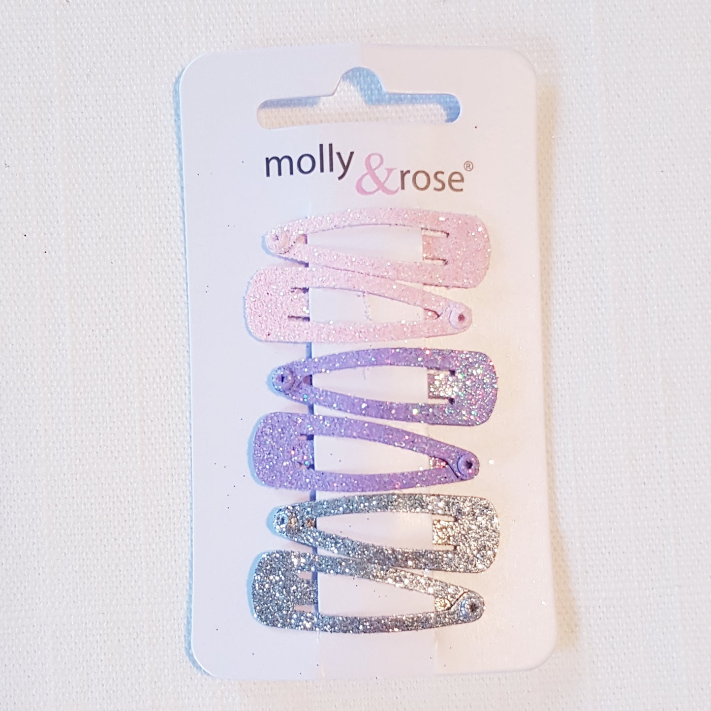Molly & Rose - Hårklemmer 6 stk. - Pastelfarvet Glitter Pink Lilla Sølv