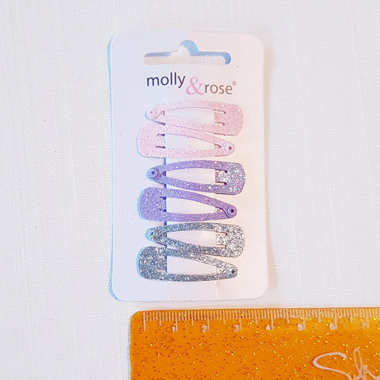 Molly & Rose - Hårklemmer 6 stk. - Pastelfarvet Glitter Pink Lilla Sølv