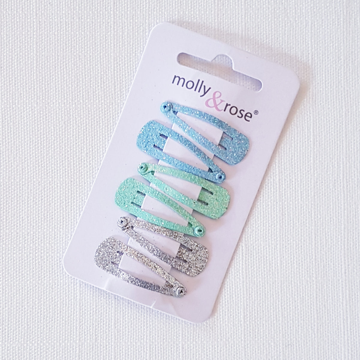 Molly & Rose - Hårspænder 6 stk. - Pastelfarvet Glitter Blå Grøn Sølv