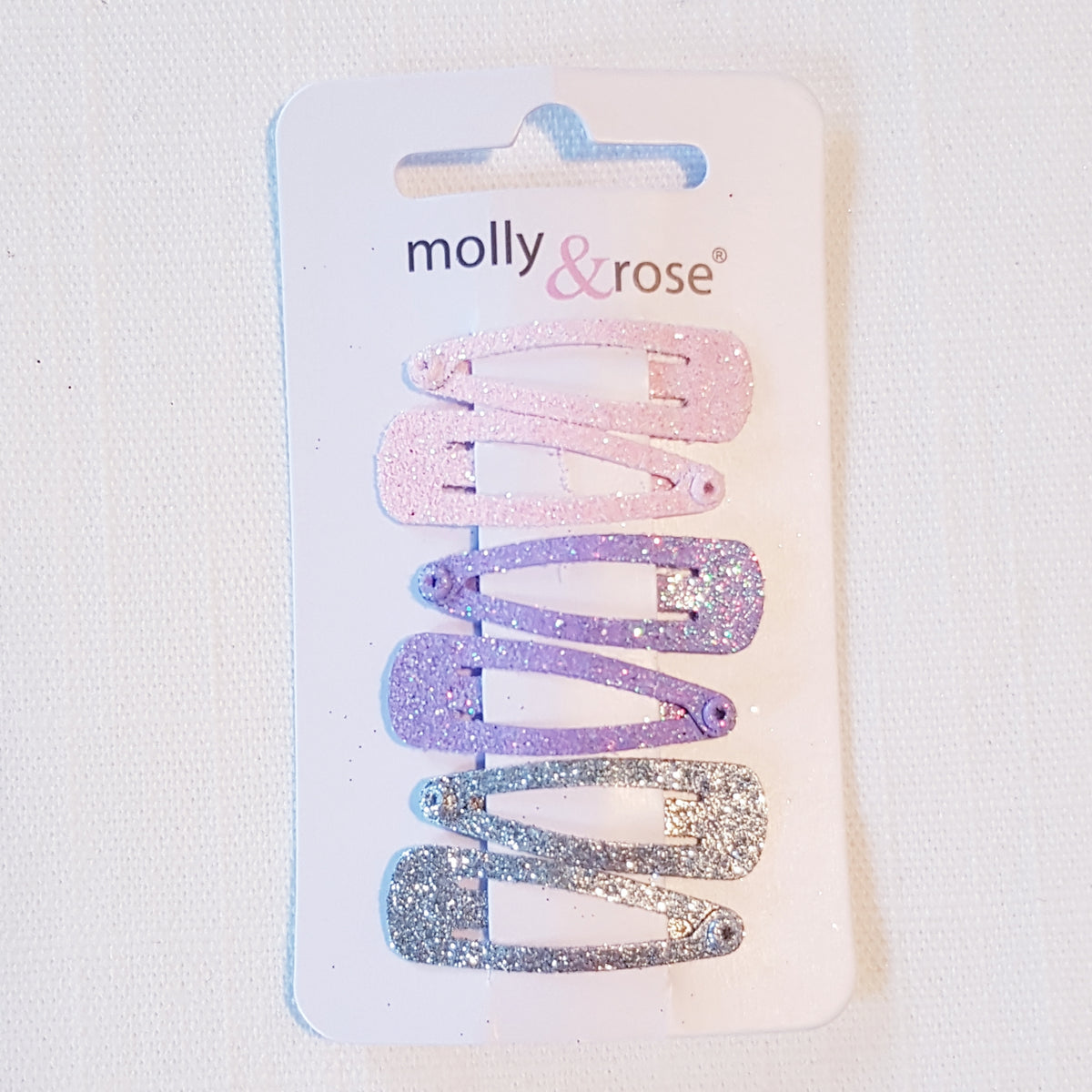 Molly & Rose - Hårspænder 6 stk. - Pastelfarvet Glitter Pink Lilla Sølv