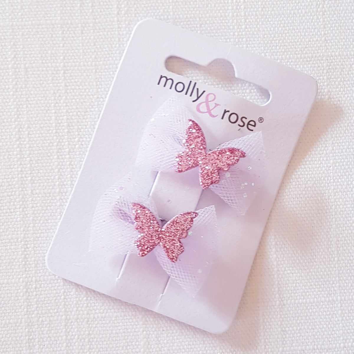 Molly & Rose - Hårspænder 2 stk. - Net Sløjfe m. Glimmer Sommerfugl