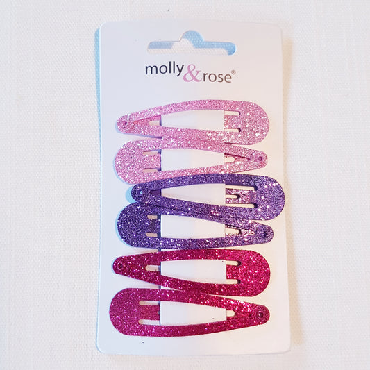 Molly & Rose - Hårklemmer 6 stk. - Glitter Pink Lilla Hindbær