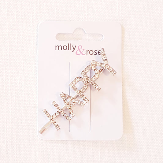 Molly & Rose - Hårklemme 1 stk. - Diamant/Krystal ord - HAPPY
