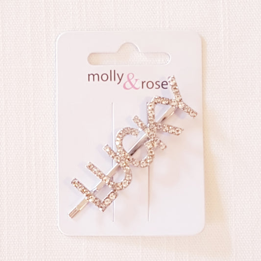 Molly & Rose - Hårklemme 1 stk. - Diamant/Krystal ord - LUCKY